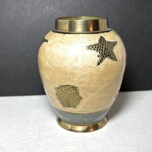 Nautical Vase Sea Shells Starfish Enamel Brass Made in India